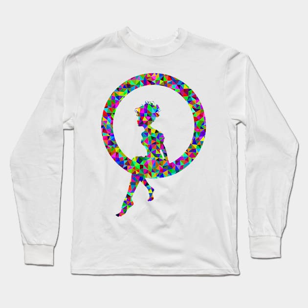 Silhouette of fairy sitting on a ring in prismatic colourful design 1 Long Sleeve T-Shirt by Montanescu